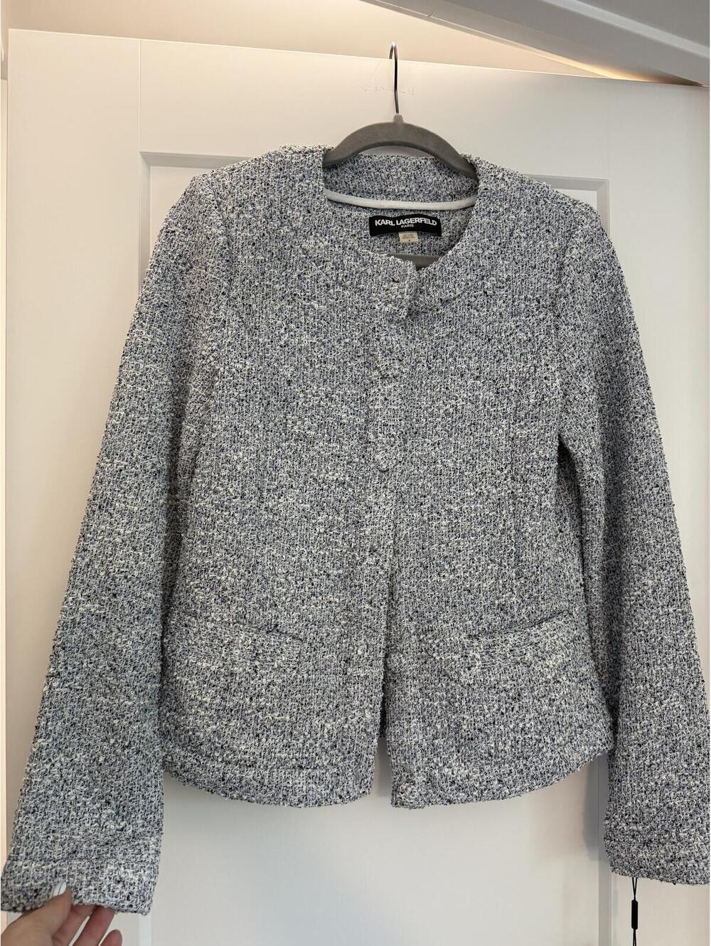Karl Lagerfeld Paris Women's Textured Blue Tweed Jacket Size 8